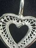Signed 925 Sterling Silver Filigree Openwork Heart Pendant Love Theme,