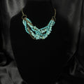 Blue Stone Chip Beaded Statement Necklace Bronze Tone Cable Chain Adjustable.