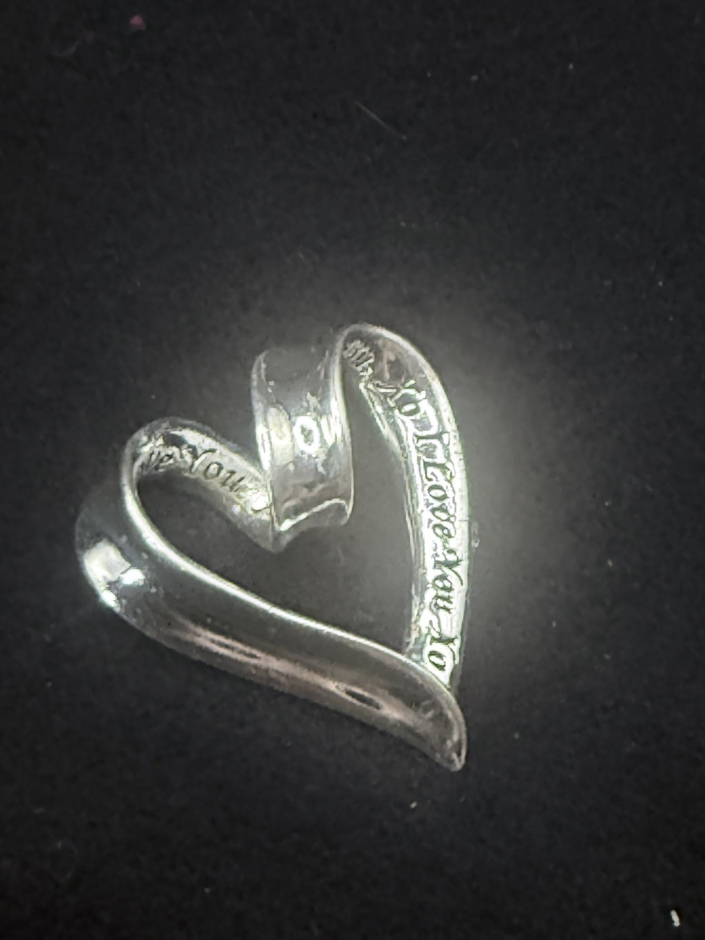 Sterling Silver Open Heart Pendant Inscribed I Love You Quote 3.7g 26mm.