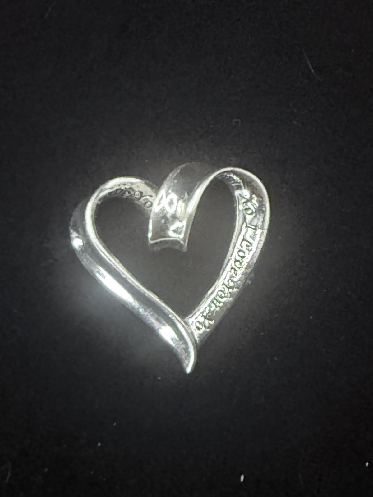 Sterling Silver Open Heart Pendant Inscribed I Love You Quote 3.7g 26mm.
