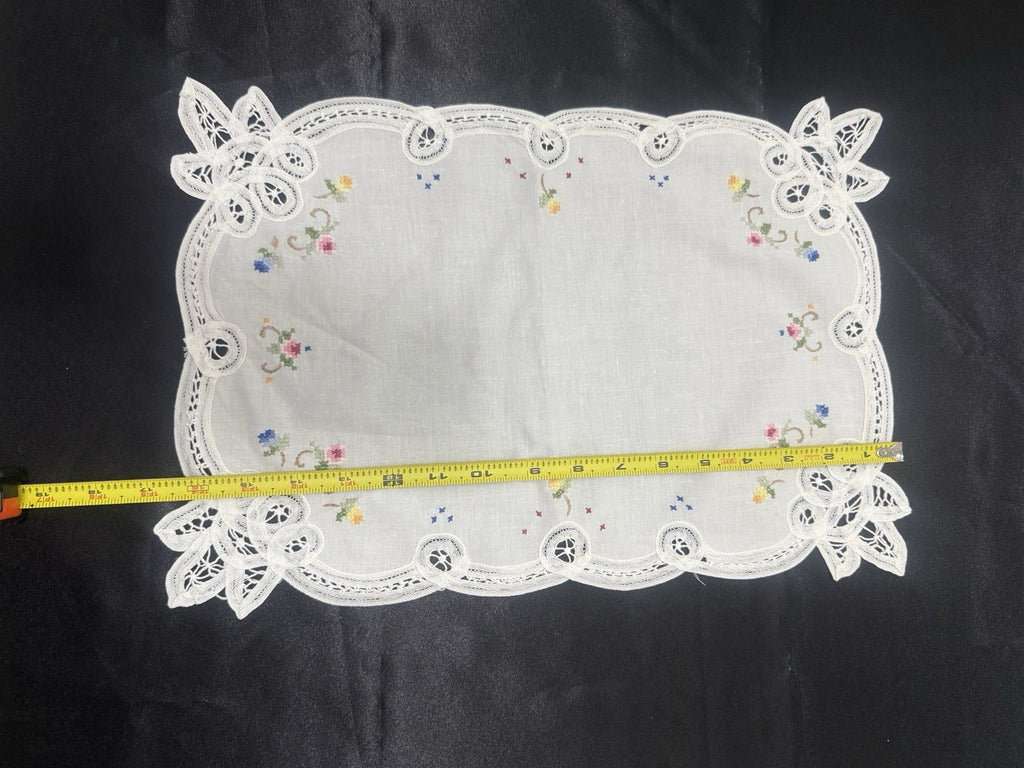 Vintage White Cutwork Embroidered Cloths with Lace Trim (Set of 5)