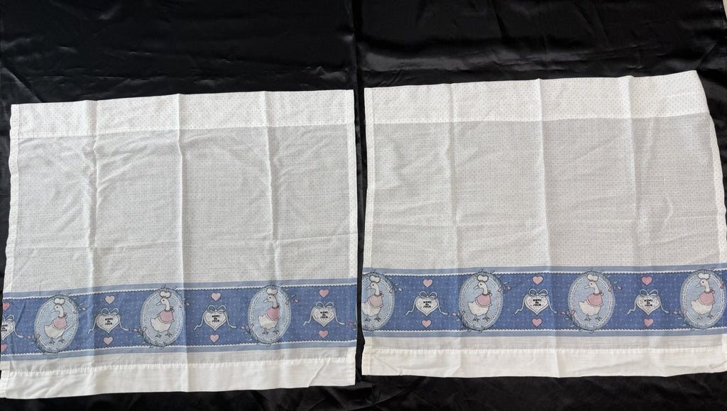 Vintage Country Kitchen Curtains Set Blue White Goose Polka Dot Valance Tier.