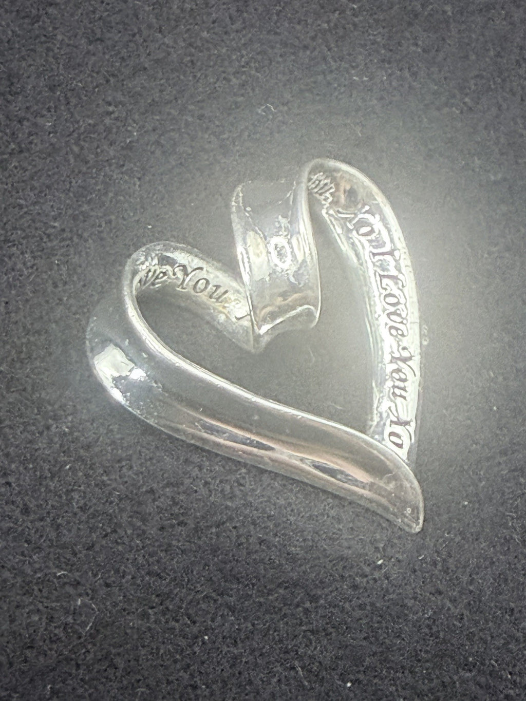 Sterling Silver Open Heart Pendant Inscribed I Love You Quote 3.7g 26mm.