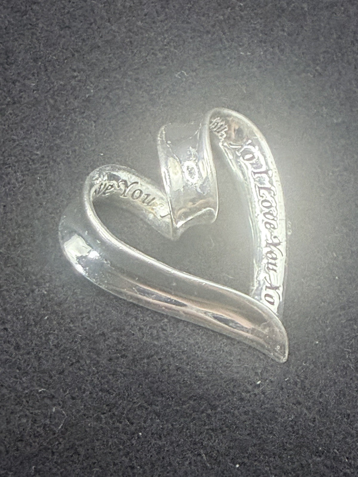 Sterling Silver Open Heart Pendant Inscribed I Love You Quote 3.7g 26mm.