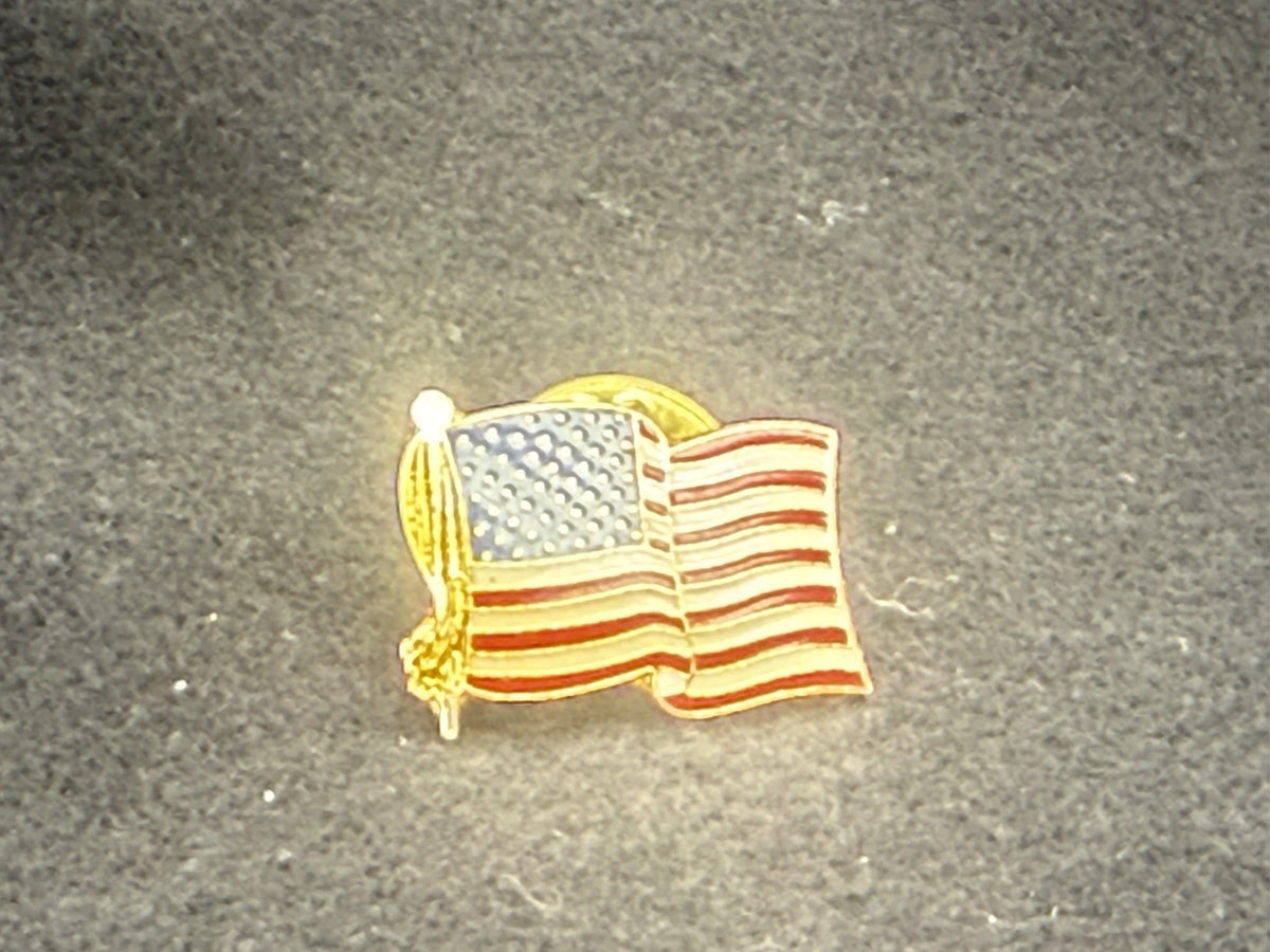 USA American Flag Patriotic Lapel Pin, Gold Tone Enamel Red White Blue