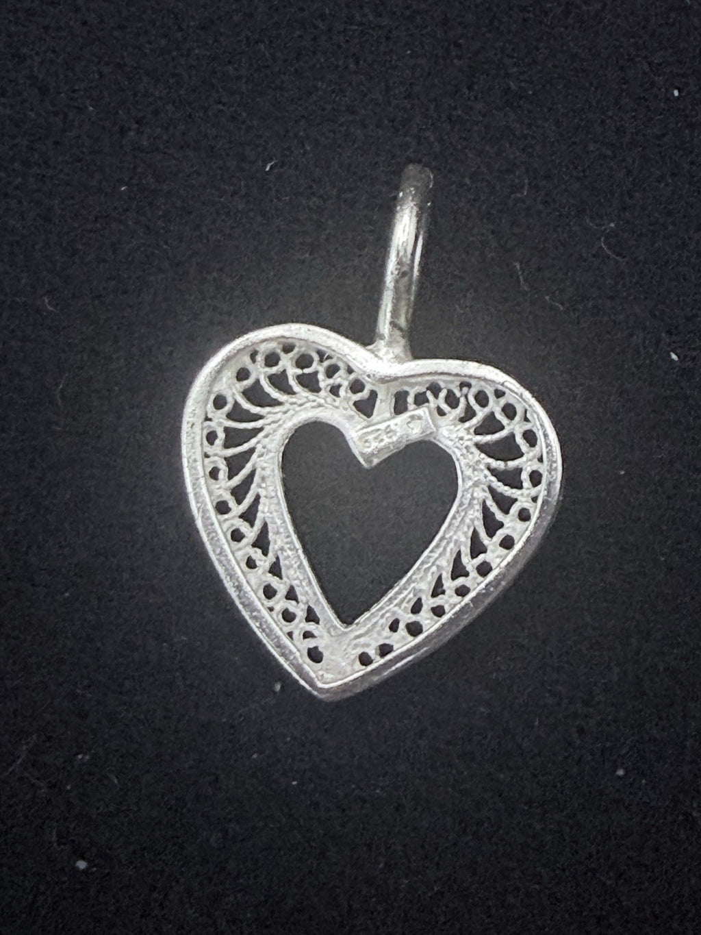 Signed 925 Sterling Silver Filigree Openwork Heart Pendant Love Theme,
