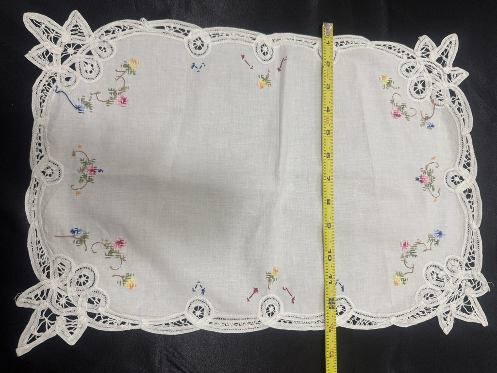 Vintage White Cutwork Embroidered Cloths with Lace Trim (Set of 5)
