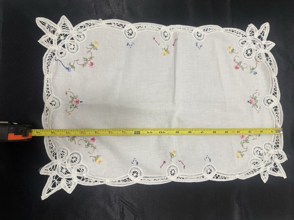 Vintage White Cutwork Embroidered Cloths with Lace Trim (Set of 5)