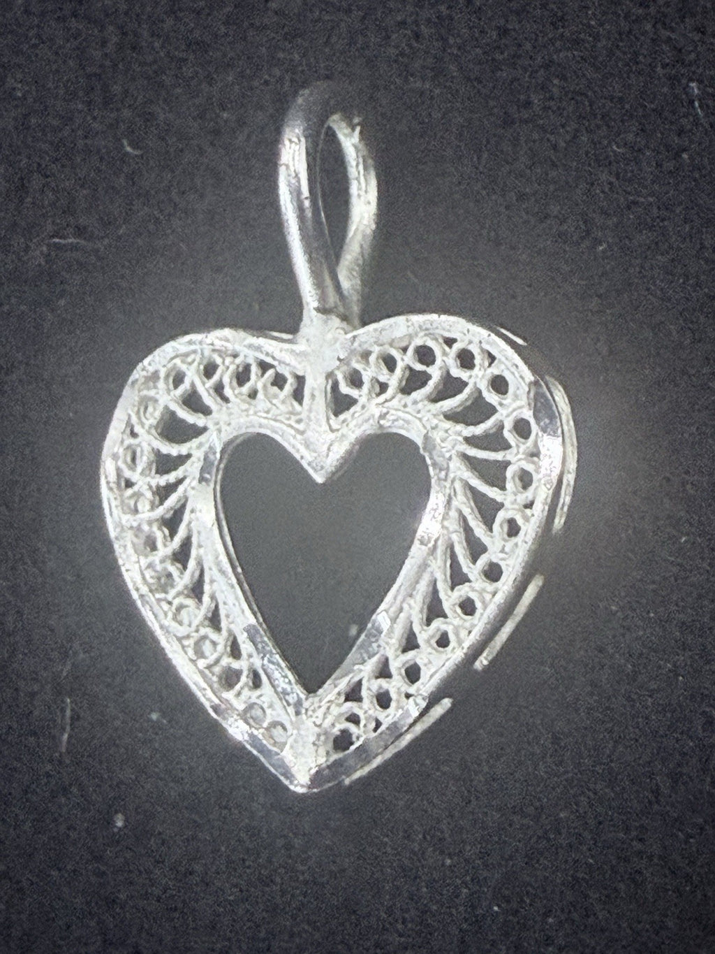 Signed 925 Sterling Silver Filigree Openwork Heart Pendant Love Theme,