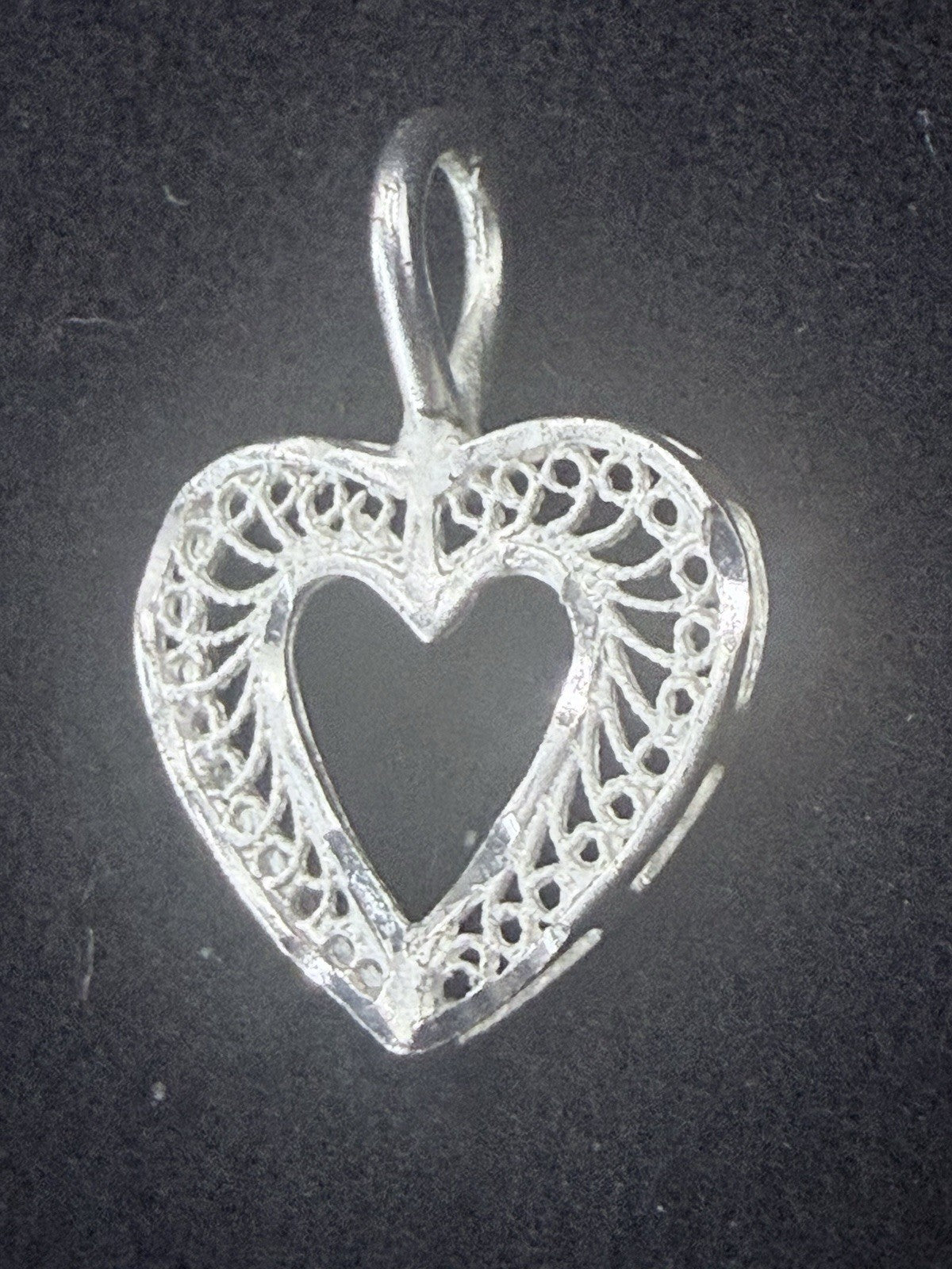 Signed 925 Sterling Silver Filigree Openwork Heart Pendant Love Theme,