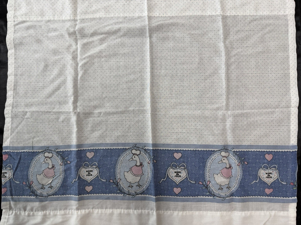 Vintage Country Kitchen Curtains Set Blue White Goose Polka Dot Valance Tier.