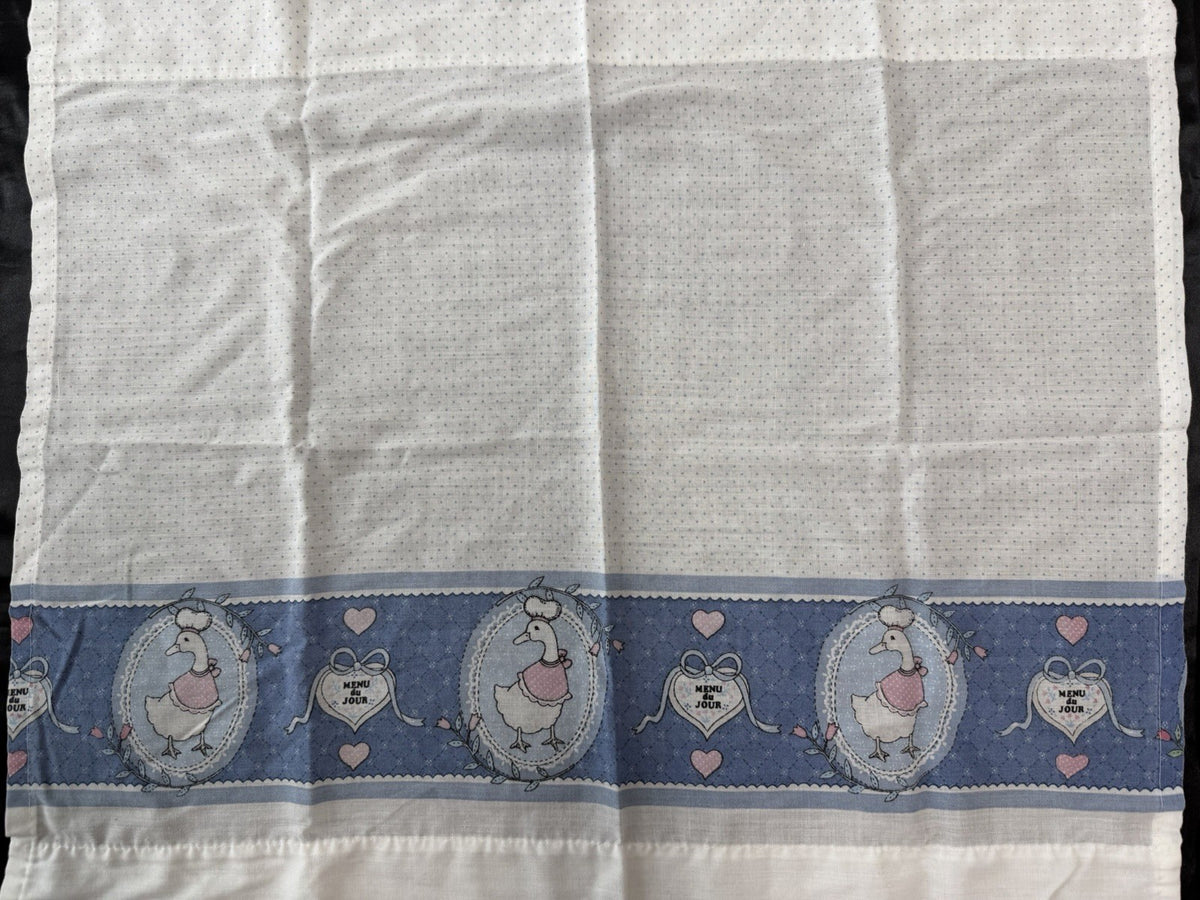 Vintage Country Kitchen Curtains Set Blue White Goose Polka Dot Valance Tier.