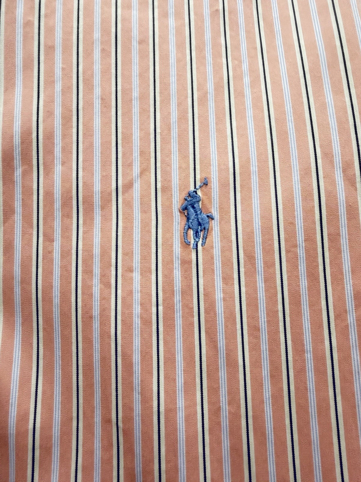 Like New Ralph Laurent Custom Fit Mens 15 1/2  34/35 Shirt Orange Stripe Button Down