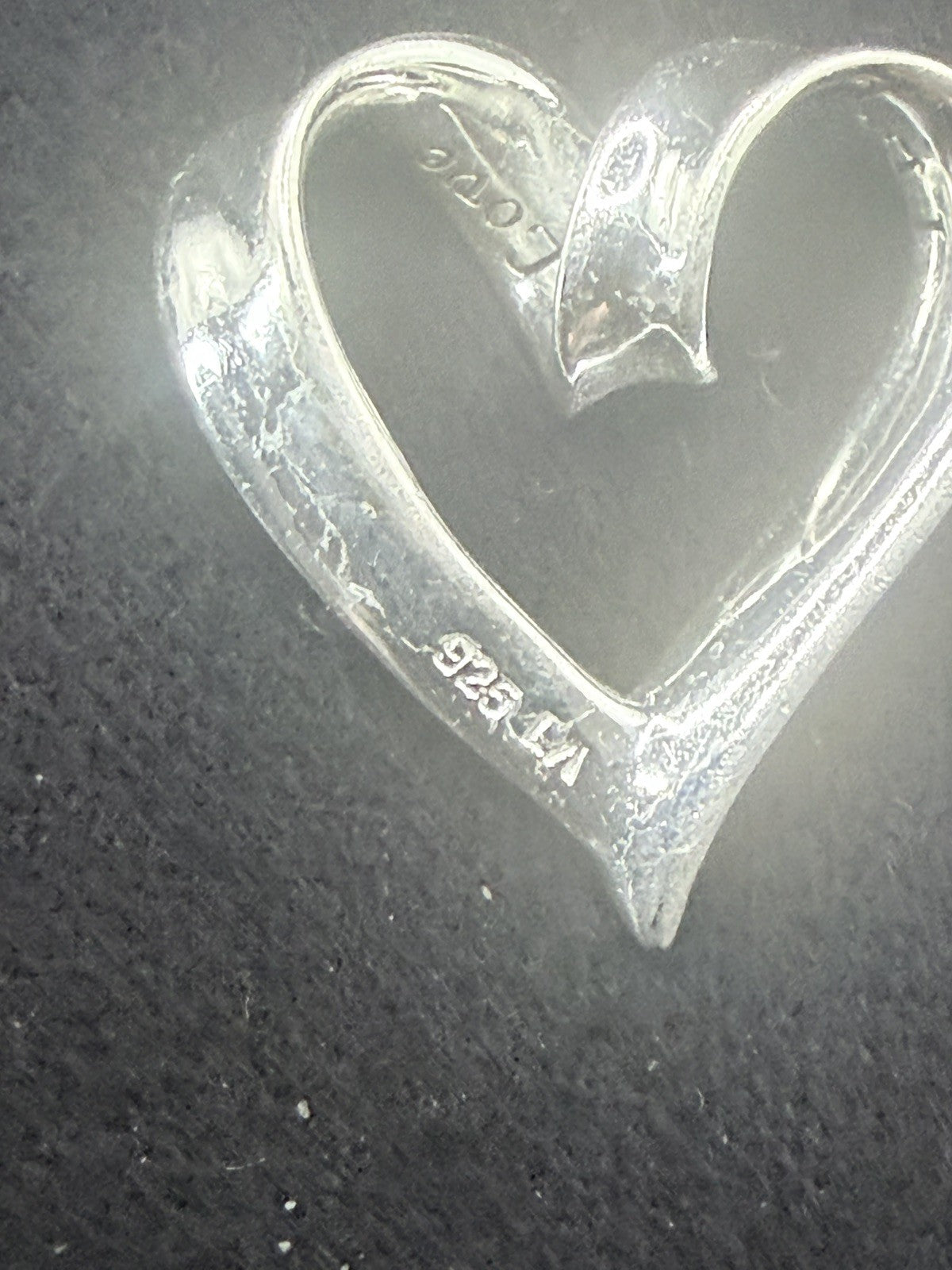 Sterling Silver Open Heart Pendant Inscribed I Love You Quote 3.7g 26mm.