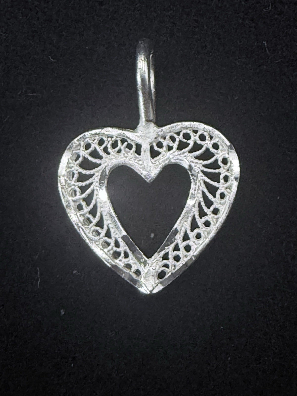 Signed 925 Sterling Silver Filigree Openwork Heart Pendant Love Theme,