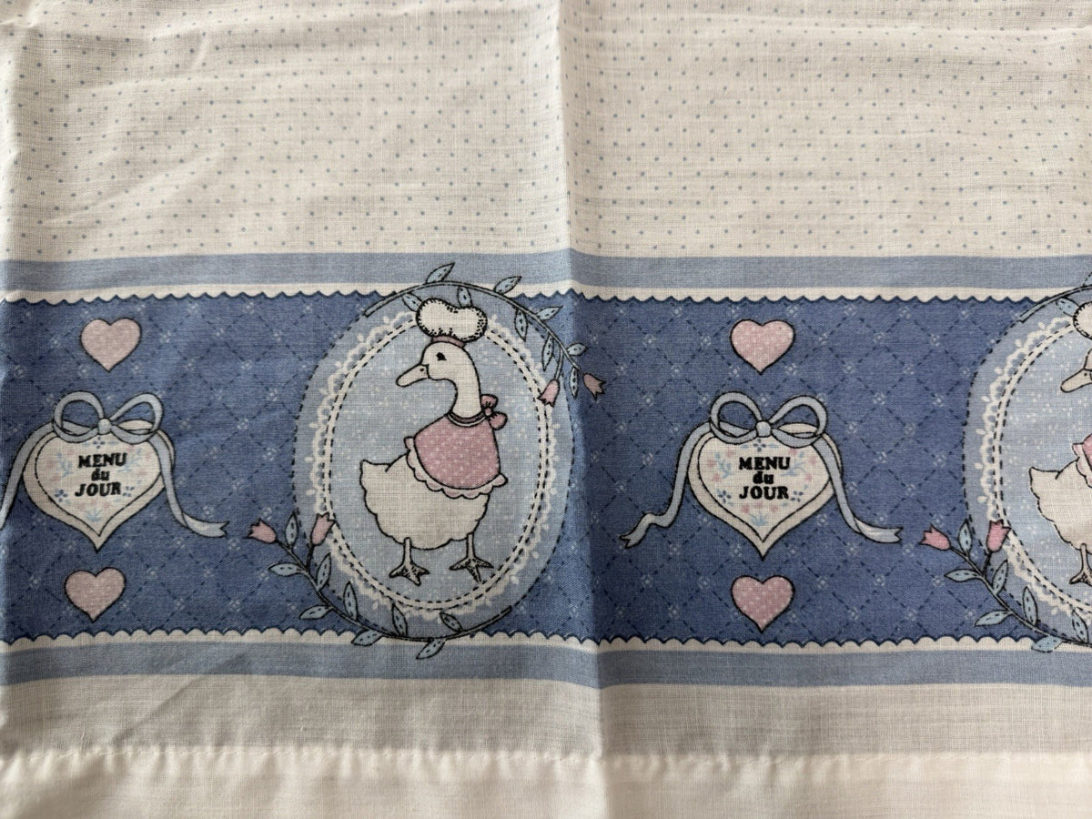 Vintage Country Kitchen Curtains Set Blue White Goose Polka Dot Valance Tier.