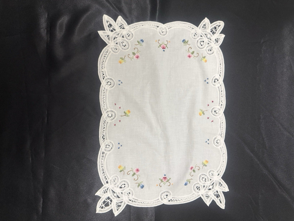 Vintage White Cutwork Embroidered Cloths with Lace Trim (Set of 5)