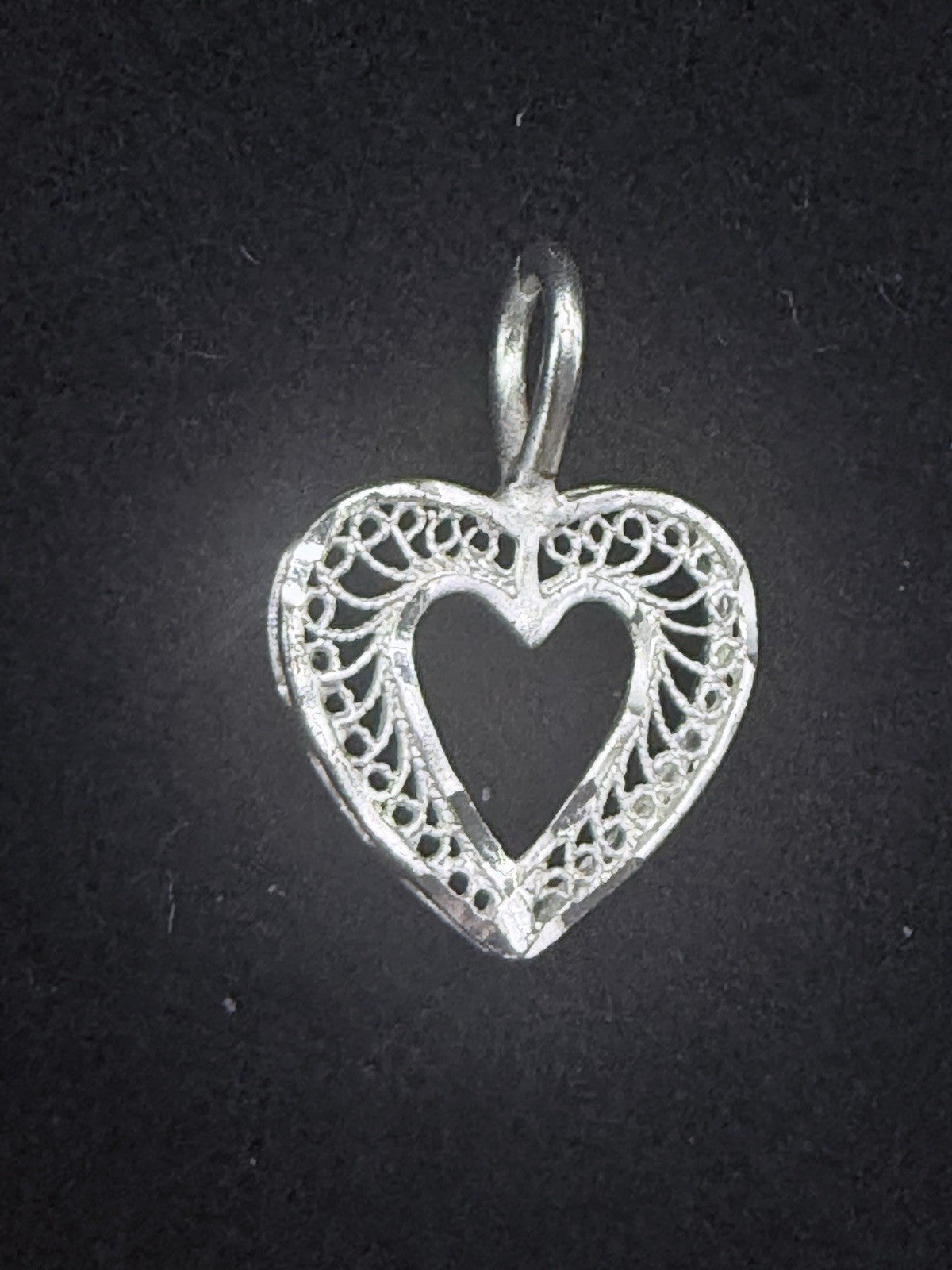 Signed 925 Sterling Silver Filigree Openwork Heart Pendant Love Theme,