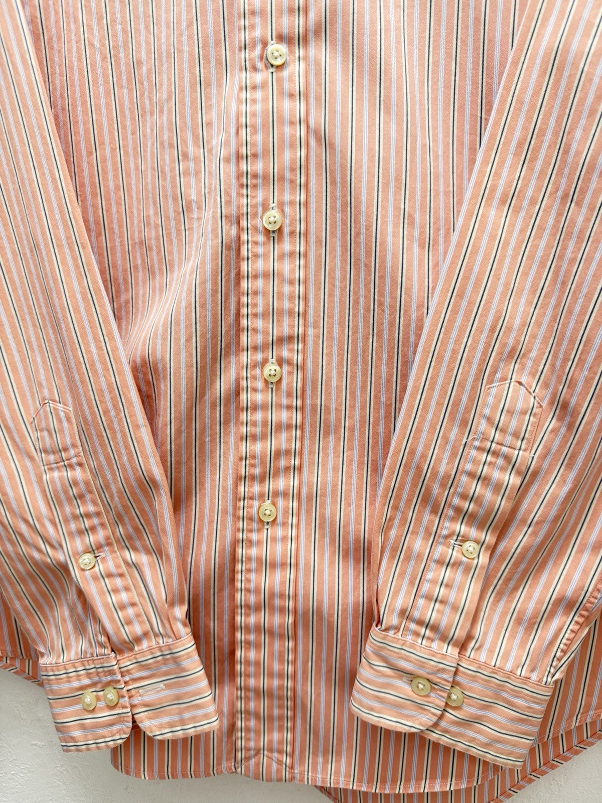 Like New Ralph Laurent Custom Fit Mens 15 1/2  34/35 Shirt Orange Stripe Button Down