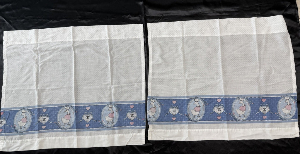 Vintage Country Kitchen Curtains Set Blue White Goose Polka Dot Valance Tier.